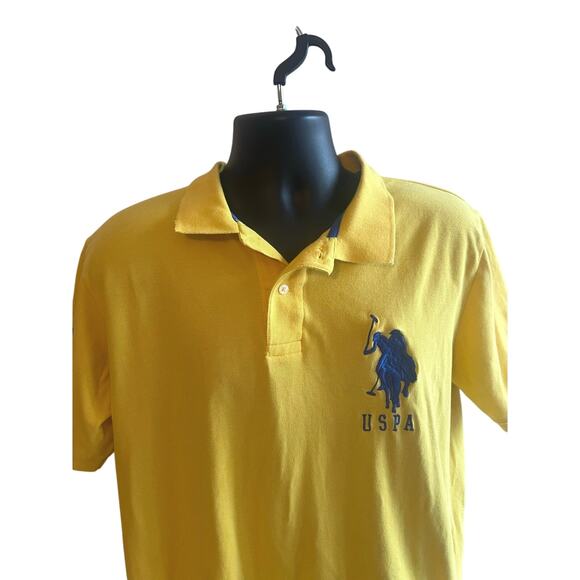 Y2K Vintage Mens Yellow Polo Shirt USPA Size L Embroidered Preppy Statement - Picture 2 of 8